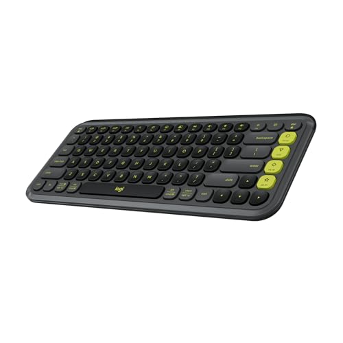 Logitech POP ICON Keys Wireless Bluetooth Keyboard - Graphite and Green | Comfortable typing, Bluetooth, programmable keys, easy-switch up to 3 devices, for laptop, tablet, PC - color: Graphite Lime, style: Keyboard