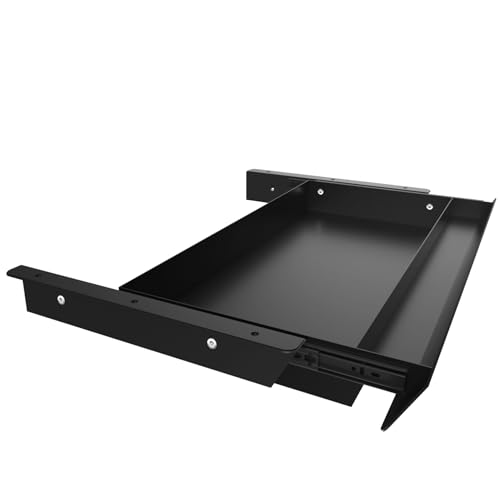 Large Under Desk Mounted Sliding Drawer with Pencil Tray and 60 Degree Tilt Panel to Pull Out, 22'' Long & 13'' deep Large Storage Organizer for Sit Stand Workstation - color: Without Bamboo Tray, size: L