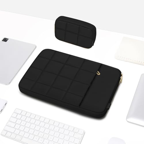 MOSISO Laptop Case 16 inch, 15-15.6 inch Puffy Laptop Sleeve, Black | Compatible with MacBook Pro 16 M5 M4 M3 M2 M1, HP Acer Dell Lenovo,Twelve Square Quilted Bag with Vertical Pocket&Small Case - color: Black, size: 16 inch