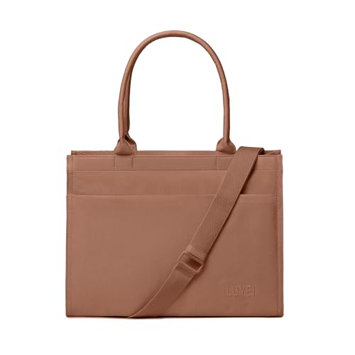 Laptop Tote Bag for Women, Large Canvas Totes with Zipper and Key Fob, Work School Bag Travel Bag Teacher Nurse Purse - color: Brown