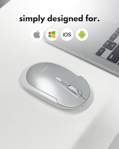 Macally Wireless Bluetooth Mouse for Mac, MacBook Pro/Air, iPad, and PC - Comfortable and Quiet Compatible Wireless Apple Mouse - Rechargeable Battery - Silver - color: Silver