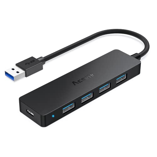 Aceele 4-Port USB 3.0 Hub, Ultra-Slim USB Hub with USB-C Powered Port[Charging/Monitor Not Supported], USB Port for MacBook, Mac Pro, iMac, Mac mini, XPS, PC, Laptop, Flash Drive, Mobile HDD - style: 0.63ft (4A)