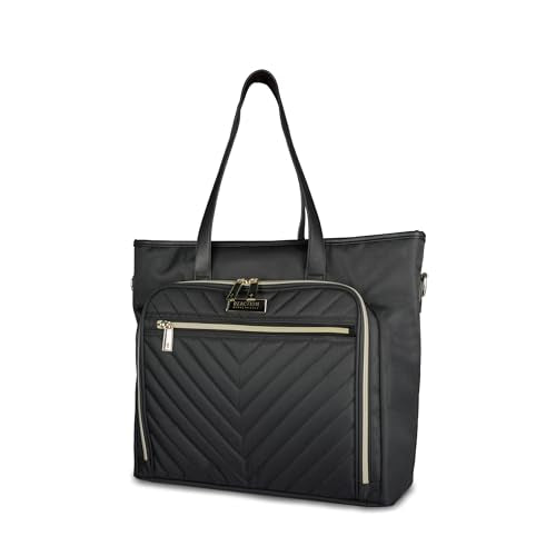 Kenneth Cole REACTION Madison Square Lightweight Hardside Chevron Expandable Spinner Luggage, Black, 2-Piece (20" Carry On + Tote) - color: Black, size: 2-Piece (20" Carry On + Tote)