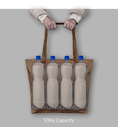 TOPDesign 1-Pack Canvas Tote Bag with an External Pocket, Reusable Grocery Shopping Bag, Top Zipper Closure, Daily Essentials (Brown) - color: Brown