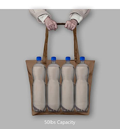 TOPDesign 1-Pack Canvas Tote Bag with an External Pocket, Reusable Grocery Shopping Bag, Top Zipper Closure, Daily Essentials (Brown) - color: Brown