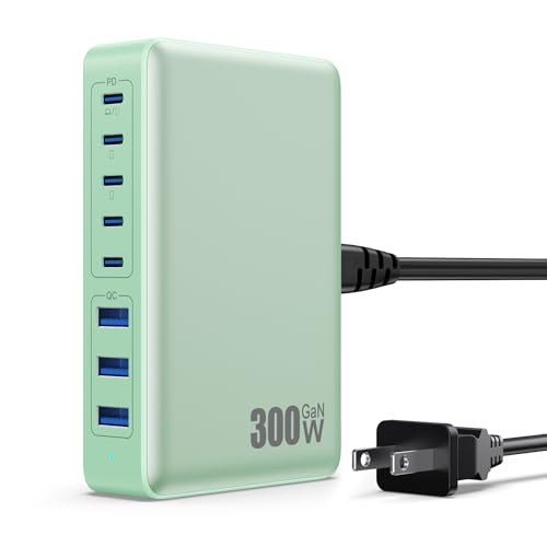 USB C Charger 300W USB C Charger Block, 8-Ports GaN IV Fast Charging Station Hub,PD 100W Laptop Charger Adapter,for MacBook Pro/Air/iPad/iPhone16/15/14/Apple Watch/DELL/Samsung for Home Office - color: Green, size: 300W