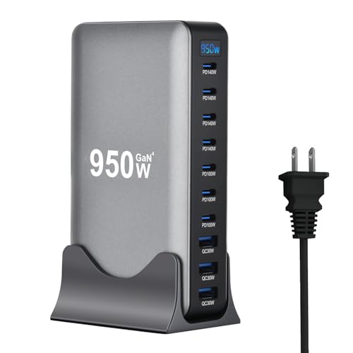950W USB C Fast Charger Block, 10 Ports GaN IV Pro USB Chagring Station, 140W PD QC HUB for Multiple Devices, Laptop Adapter Compatible with MacBook Pro/Air iPad iPhone Pro Max, Galaxy, Dell, HP - size: 950W-7C3A