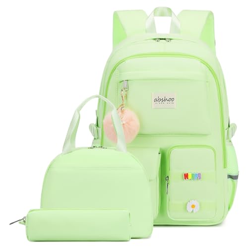 abshoo School Backpack for Girls Bookbag with Lunch Bag Teen Girls School Bag Travel Daypack (Greenyellow) - color: Greenyellow