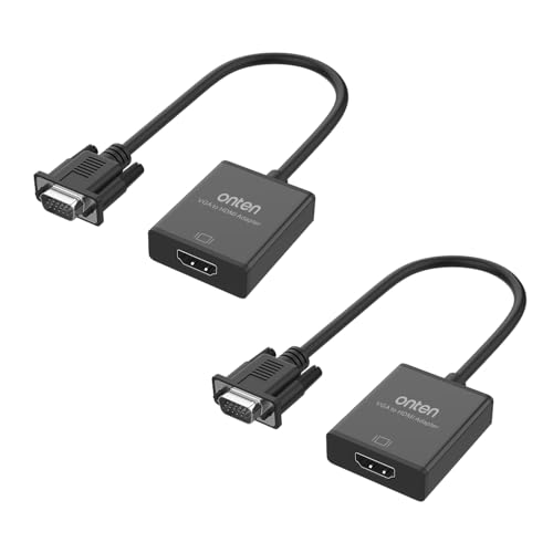 ONTEN VGA to HDMI Adapter, 1080P VGA to HDMI (Male to Female) for Computer, Desktop, Laptop, PC, Monitor, Projector, HDTV with Audio Cable and USB Cable (Black) (2 Pcs)