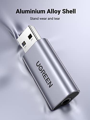 UGREEN USB to Audio Jack USB External Sound Card 3.5mm Audio Adapter 2 in 1 USB A to Aux TRRS Headphone Adapter Microphone Stereo Jack Aluminum Compatible with PS5 PC Windows Mac Linux Laptop Desktop