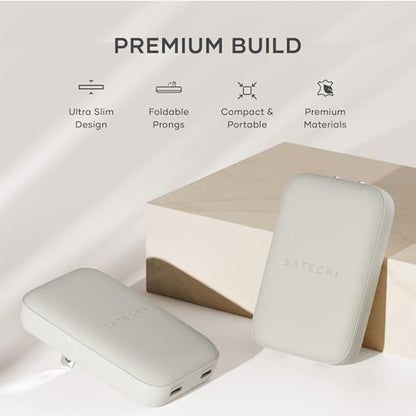 Satechi OntheGo 67W Wall Charger, GaN USB-C Fast Charging, PD 3.0+PPS, Sand | PD 3.0+PPS, dual-port power split (45W+20W), for MacBook, iPad, iPhone, Galaxy, Pixel, Steam Deck - color: Sand