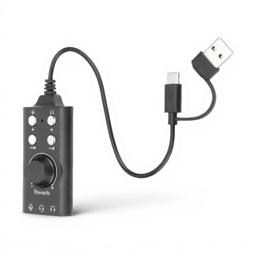 USB Sound Card, External Sound Card with Volume Control and Voice Changer, USB to 3.5mm Audio Adapter for PC Laptop Computer