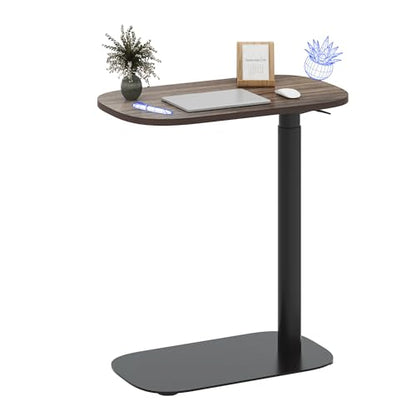 FLEXISPOT 24''Adjustable C Table Gas Spring Mobile Side End Table | Adjustable C table with Wheels, Bedside table for sofa and couch. Laptop Rolling Cart TV Tray, 23.6" W x 13.8" D,Rustic Brown - color: Rustic Brown, size: 24x14