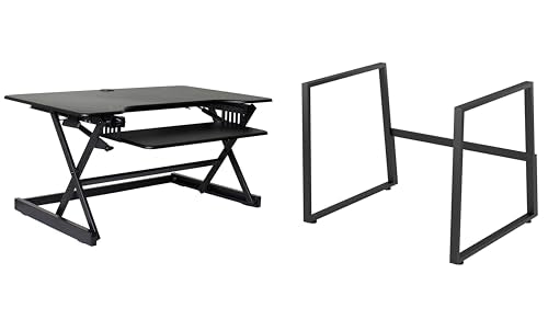 Rocelco 40" Large Height Adjustable Standing Desk with AC Outlet USB Charger and Floor Stand Bundle - Tall Dual Monitor Riser Computer Workstation - Keyboard Tray - Black (R DADRB-40-ACUSB-FS2) - color: Black Acusb, size: 40", style: Riser+Floor Stand