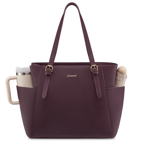 LOVEVOOK Laptop Tote Bag for Women,Leather Work Computer Briefcase Bag | Large Cup Holder,15.6 Inch Work Tote,Professional Briefcase,Teacher Commuter Shoulder Bag,Office,Travel,Gift - color: Purple, size: 15.6 Inch