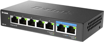 D-Link 7-Port 2.5GB Unmanaged Gaming Switch with 2 x 2.5G, 5 x 10/100/1000 Mbps - Multi-Gig, Network, Fanless, Plug & Play (DMS-107) Black - size: 2 Port 2.5Gb + 5 Port 1Gb