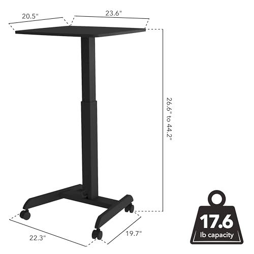 Mount-It! Rolling Laptop Desk Adjustable Height (29.6”-44.2”), Mobile Workstation Cart with 23.6” x 20.5” Desktop, Small Sit-Stand Desk for Home, Office, or Classroom in Black - color: Black