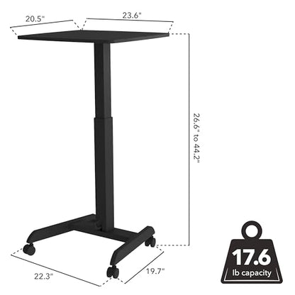 Mount-It! Rolling Laptop Desk Adjustable Height (29.6”-44.2”), Mobile Workstation Cart with 23.6” x 20.5” Desktop, Small Sit-Stand Desk for Home, Office, or Classroom in Black - color: Black