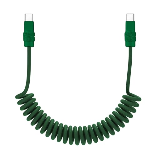 chubbycable USB C to C 240W Braided Coiled Charging Cable, All Green, 6FT | 45,000+ Bend Tested, 480Mbps Data Transfer, E-Marker Safety Chip, Strong Elasticity, Retracts to Stay Neat - color: Green+Green, style: Type C-Type C