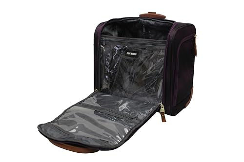 Steve Madden Designer 15 Inch Carry on Suitcase- Small Weekender Overnight Business Travel Luggage- Lightweight 2- Rolling Spinner Wheels Under Seat Bag for Women (Shadow Purple) - color: Shadow Purple
