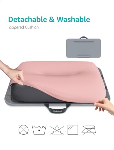 Istudyniture Lap Desk | Portable Laptop Desk & Stand – Fits Up to 17 inch – Washable Cushion, Built-in Phone Holder – for Bed, Couch, Sofa, Floor – Writing, Reading, Home Office – Large, Pink - color: Pink