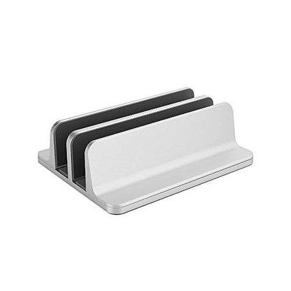 Adjustable Dual Slot Aluminum Vertical Laptop Desk Organizer Holder, Upright Notebook and Tablet Storage Stand Fit Laptop, Desktop Accessory in Silver Black (Silver) - color: Silver