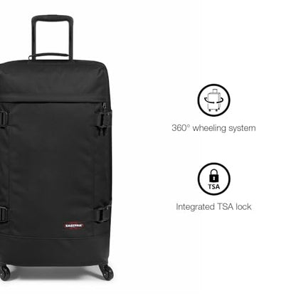 EASTPAK TRANS4 L – 80L Large Checked Luggage Bag, Two Compartments, TSA Lock, 360° Spinner Wheels, and Telescopic Handle, Black - color: Black, size: 80 Liter Checked Bag