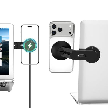 CloudValley Magnetic Laptop Phone Holder, 15W Fast Wireless Charger for iPhone 17/16/15/14/13/12 & All Phones, MacBook, PC Monitor, Screen Stand for Tesla, Portable Accessory, Black