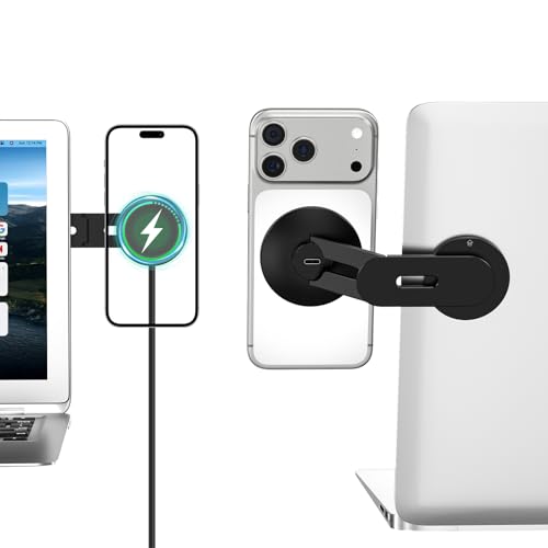 CloudValley Magnetic Laptop Phone Holder, 15W Fast Wireless Charger for iPhone 17/16/15/14/13/12 & All Phones, MacBook, PC Monitor, Screen Stand for Tesla, Portable Accessory, Black