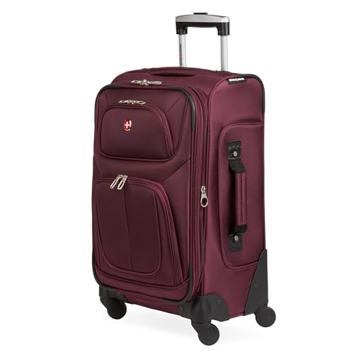 SWISSGEAR Sion Carry-On Spinner Luggage, Softside Expandable, Lightweight Suitcase, Merlot, 22.75-Inch - color: Merlot, size: Carry-On