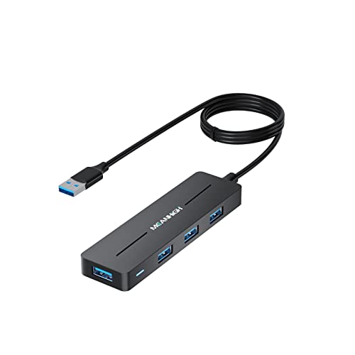 USB Hub, 3.0 4-Port Ultra-Slim Data USB Expander with 4 FT Extended Cable Compatible with MacBook, Mac Pro, Mac mini, iMac, Surface Pro, XPS, PC, Flash Drive, Mobile HDD (Black) - color: Black