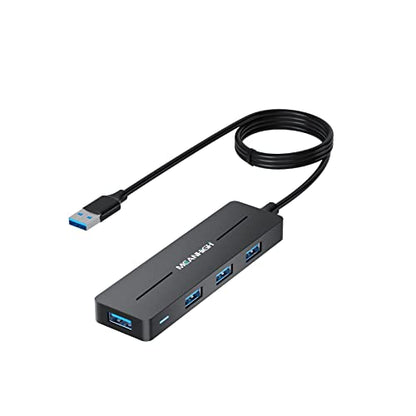 USB Hub, 3.0 4-Port Ultra-Slim Data USB Expander with 4 FT Extended Cable Compatible with MacBook, Mac Pro, Mac mini, iMac, Surface Pro, XPS, PC, Flash Drive, Mobile HDD (Black) - color: Black