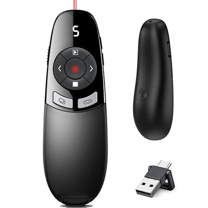 Presentation Clicker for PowerPoint with Red Laser Pointer and Timer, Wireless Clicker for Laptop Presentations Remote, Power Point Remote Clicker for Computer/Mac/PPT/Google Slide Advancer