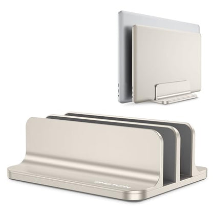OMOTON Vertical Laptop Stand [Updated Double Version], Desktop Aluminum Mac Book Stand with Adjustable Dock Size, Fits All Mac Book, Surface, Chrome Book and Gaming Laptops (Up to 17.3") (Starlight) - color: Starlight
