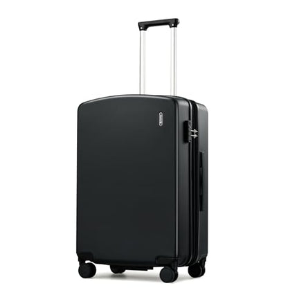 Hanke 24 Inch Expandable Checked Luggage, Hard Shell with Side Hook | PC Hard Shell, Medium Check in Luggage, Separate Wet Pocket, 8 Spinner Wheels, Family Travel, 5-7 Day Trips - color: Jet Black, size: 24 Inch EXT