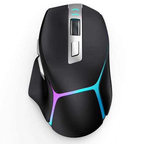 JOYACCESS Wireless Bluetooth Mouse, Rechargeable Wireless Mouse with LED, Three Mode Bluetooth, 2.4G & Wired, Silent, Wireless Ergonomic Mouse for Laptop, PC, MacBook, iPad, Tablet (Black) - color: Black