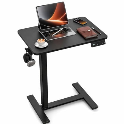 FiCiHi Electric Overbed Table, Adjustable Height Bedside Desk with Hidden Wheels, Rolling Sit-Stand Laptop Table for Bed, Couch, Sofa, Home Office & Hospital Use, (24" x 16", Black) - color: Black, size: 24 x 16"