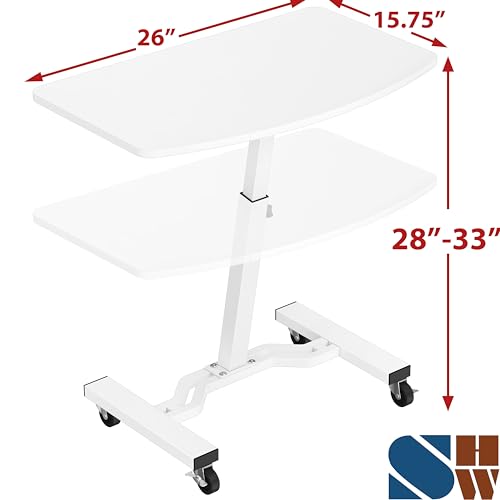 SHW Mobile Height Adjustable Laptop Rolling Cart with Height Adjustment from 28" to 33", White - color: White