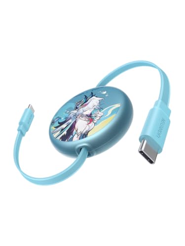 UGREEN Nexode 100W Retractable Cable Honkai: Star Rail, Glacier Blue, 3.3FT | USB C Charger Cable for iPhone 17/16, MacBook Pro/Air, Galaxy S26/S25, iPad Pro/Air, Pixel 10/9, Switch, AirPods - color: Glacier Blue