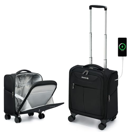 Hanke Underseat Carry On Luggage with Wheels, Lightweight Small Suitcase Airline Approved 16 Inch Softside Personal Item Travel Bag for Women Men, Compact Under Seat Luggage with Spinner Wheels,Black - color: Black