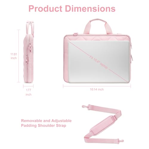 MOSISO 360 Protective Laptop Shoulder Bag, Double Layer Fluffy Padded Laptop Bag with Anti-theft Zipper - color: Pink, size: 16 inch