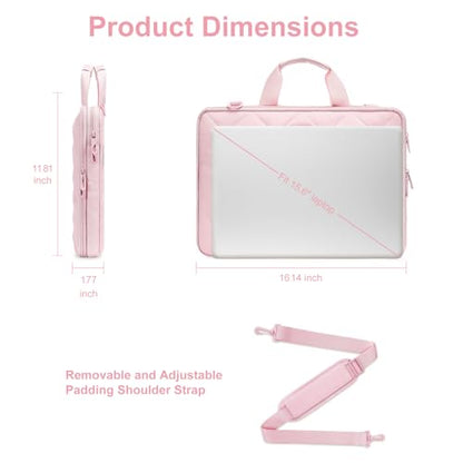 MOSISO 360 Protective Laptop Shoulder Bag, Double Layer Fluffy Padded Laptop Bag with Anti-theft Zipper - color: Pink, size: 16 inch