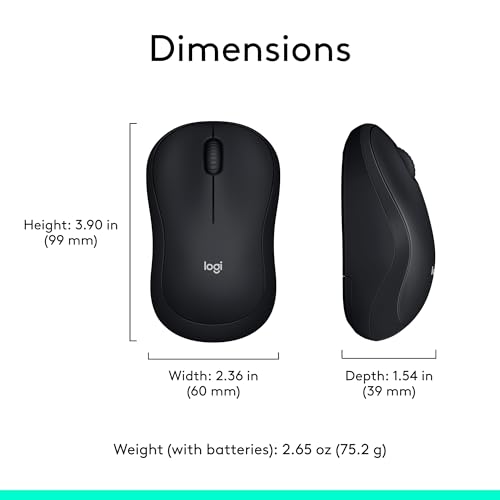 Logitech M185 Compact Ambidextrous Wireless Mouse with Rubber Grips - Black | Ambidextrous mouse with 2.4 GHz USB-A Nano Receiver, Optical Tracking, 12-Months Battery Life, PC, Mac, Laptop compatible - color: Black, size: 1 Pack, style: USB Receiver