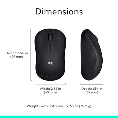 Logitech M185 Compact Ambidextrous Wireless Mouse with Rubber Grips - Black | Ambidextrous mouse with 2.4 GHz USB-A Nano Receiver, Optical Tracking, 12-Months Battery Life, PC, Mac, Laptop compatible - color: Black, size: 1 Pack, style: USB Receiver