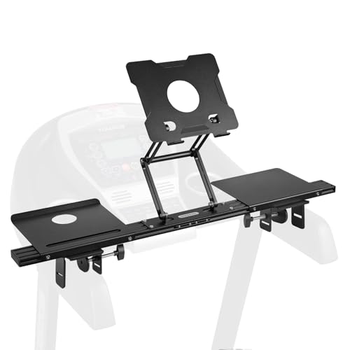 INMAKER Treadmill Desk Attachment, Universal Treadmill Laptop Holder Adjustble Height Width, Aluminum Laptop Stand for Treadmill with Tray Black | Adjustable Height and Width, Aluminum Stand with Tray, Matte Black