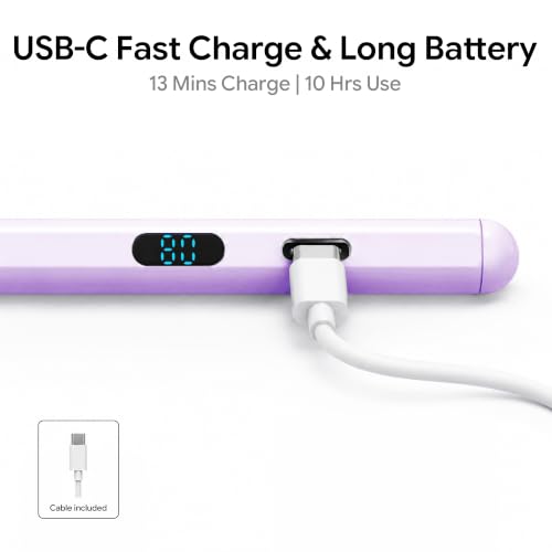Active Stylus Pen with LED Display, 2-in-1 Dual Modes Digital Pencil for iPad iPhone Samsung Android Tablets & Switch, Palm Rejection & Tilt Sensitivity for Drawing, No Bluetooth Pairing (Purple) - color: Purple