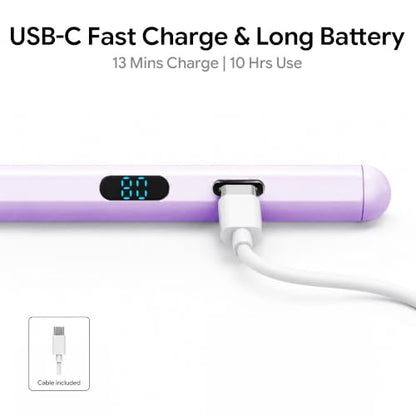 Active Stylus Pen with LED Display, 2-in-1 Dual Modes Digital Pencil for iPad iPhone Samsung Android Tablets & Switch, Palm Rejection & Tilt Sensitivity for Drawing, No Bluetooth Pairing (Purple) - color: Purple