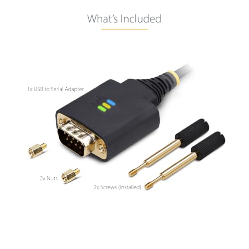 StarTech 3ft USB to Serial Adapter Cable, FTDI (1P3FFCB-USB-SERIAL) | USB-A to DB9 RS232, Interchangeable DB9 Screws Nuts, COM Retention, LED Indicators - size: 3.3ft