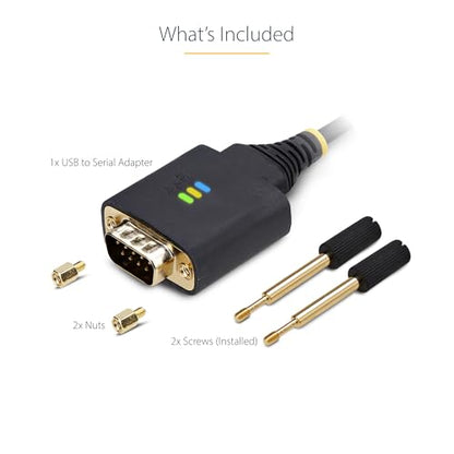 StarTech 3ft USB to Serial Adapter Cable, FTDI (1P3FFCB-USB-SERIAL) | USB-A to DB9 RS232, Interchangeable DB9 Screws Nuts, COM Retention, LED Indicators - size: 3.3ft