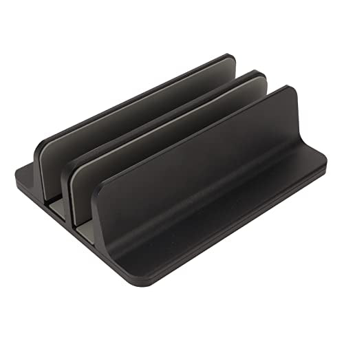 flexman Vertical Laptop Stand Holder, Double Dock Cooling Aluminum Alloy Desktop Stand Holder with Silicone Protective Pad for Computers, Tablets, Books Storage